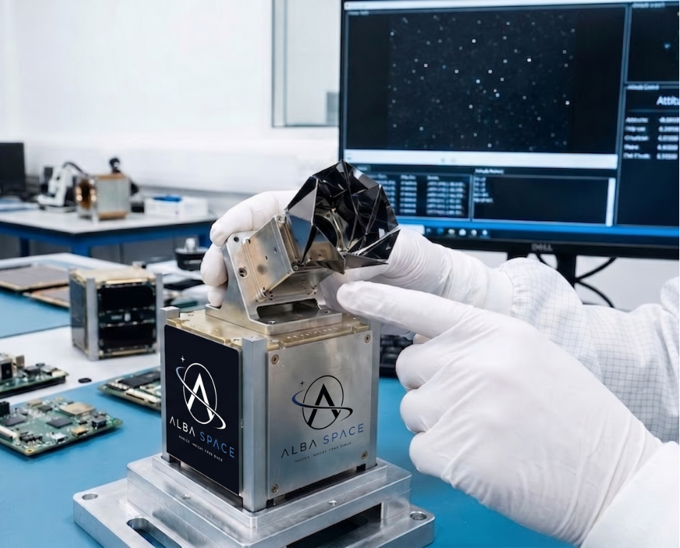 Alba Space Star Tracker with deployed telescopic baffle in the lab